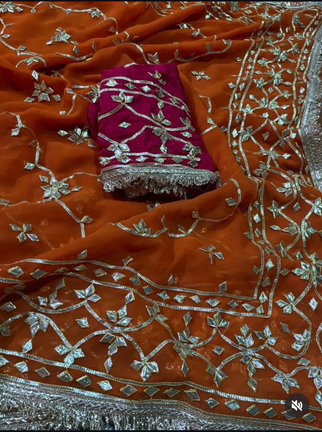 Orange gota chiffon saree