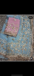 Gota work sky blue chiffon saree