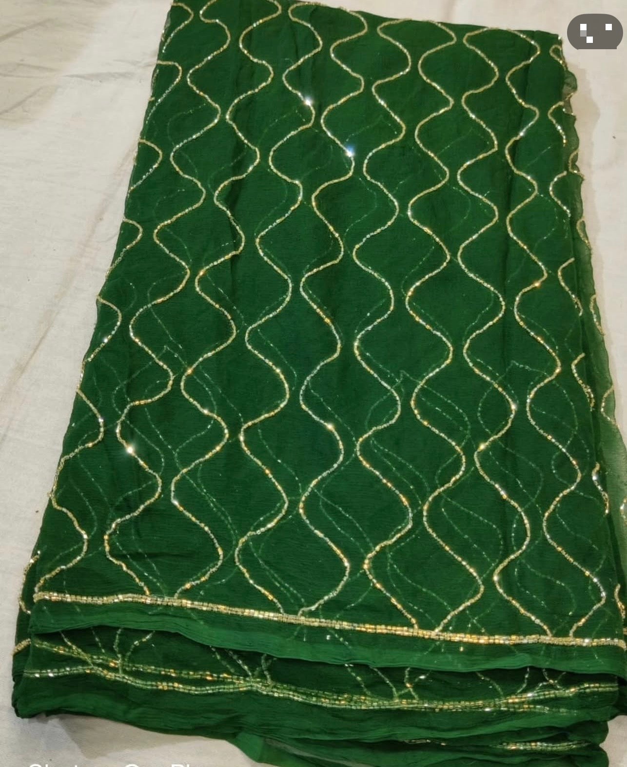 Dark Green cut dana work saree