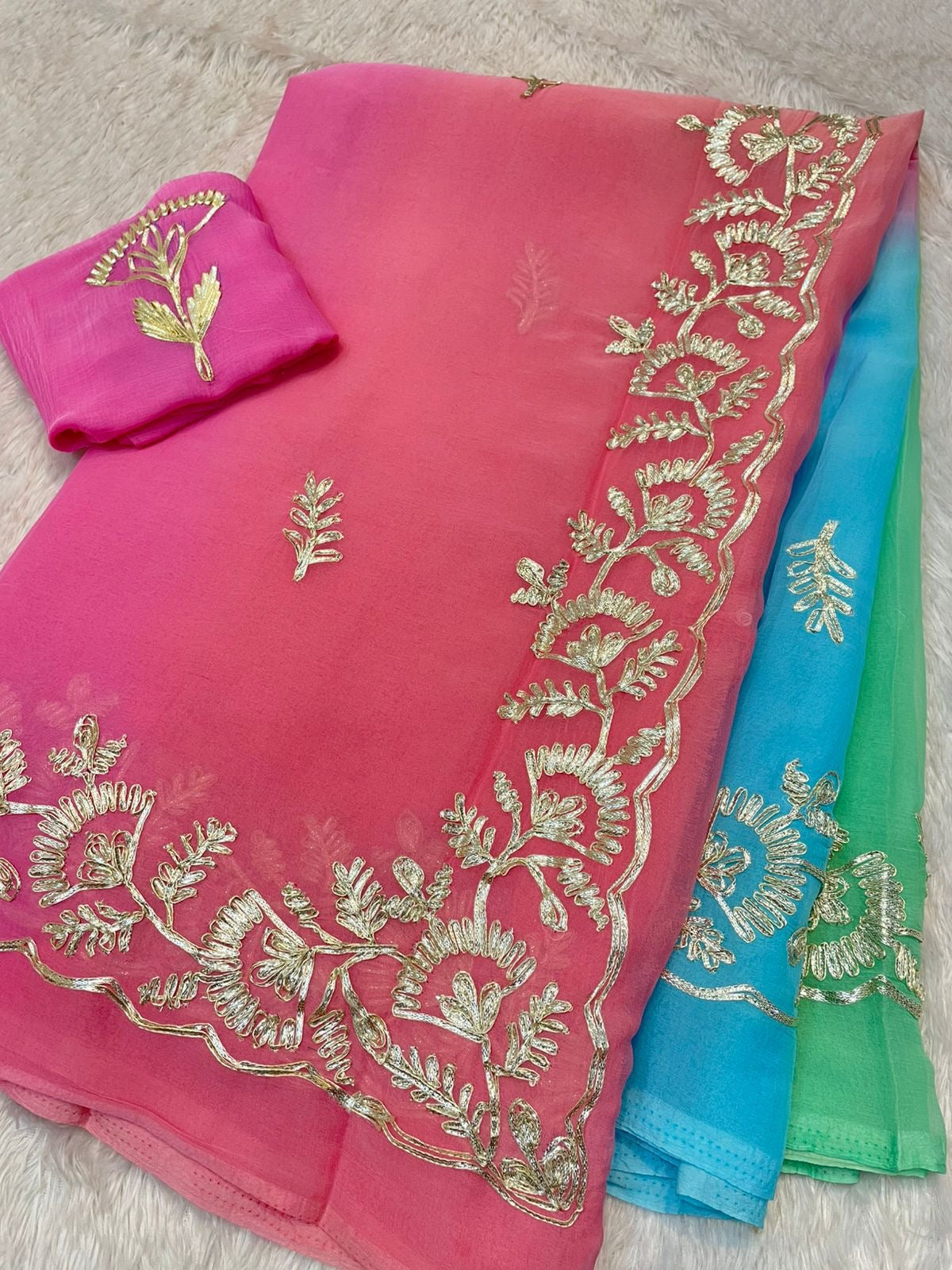 Gota border saree in multi shades