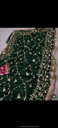 Elegant Nazmin Chiffon Saree ✨in green colour