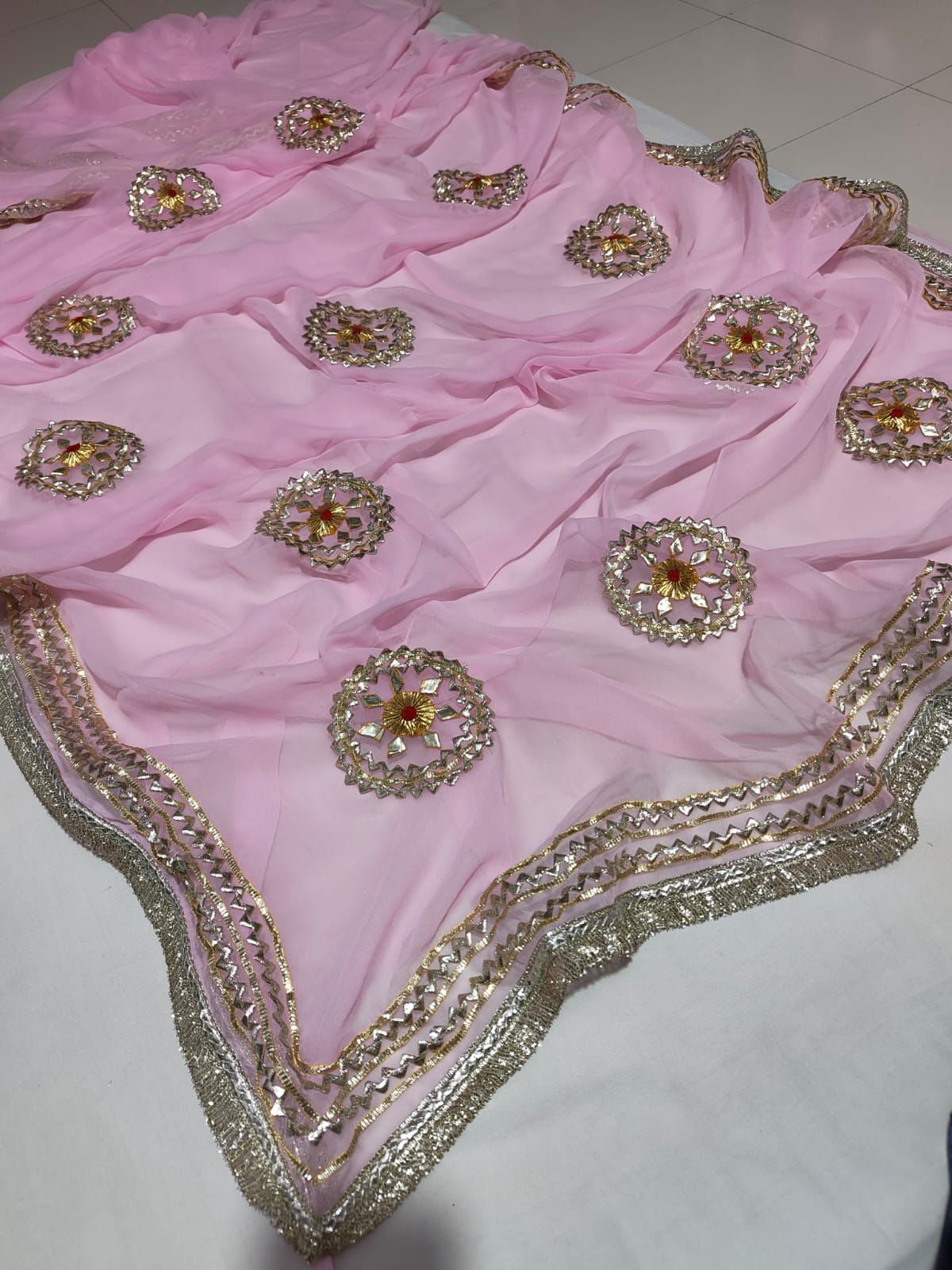 Pink gota saree