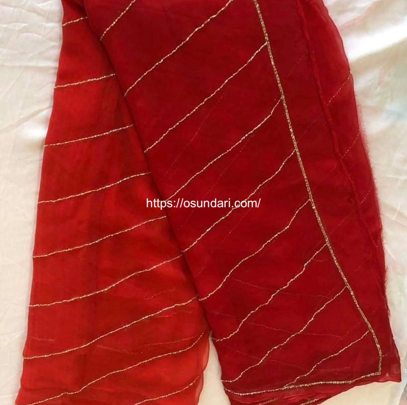 “Dual Shade Red Cut Dana Work Saree”