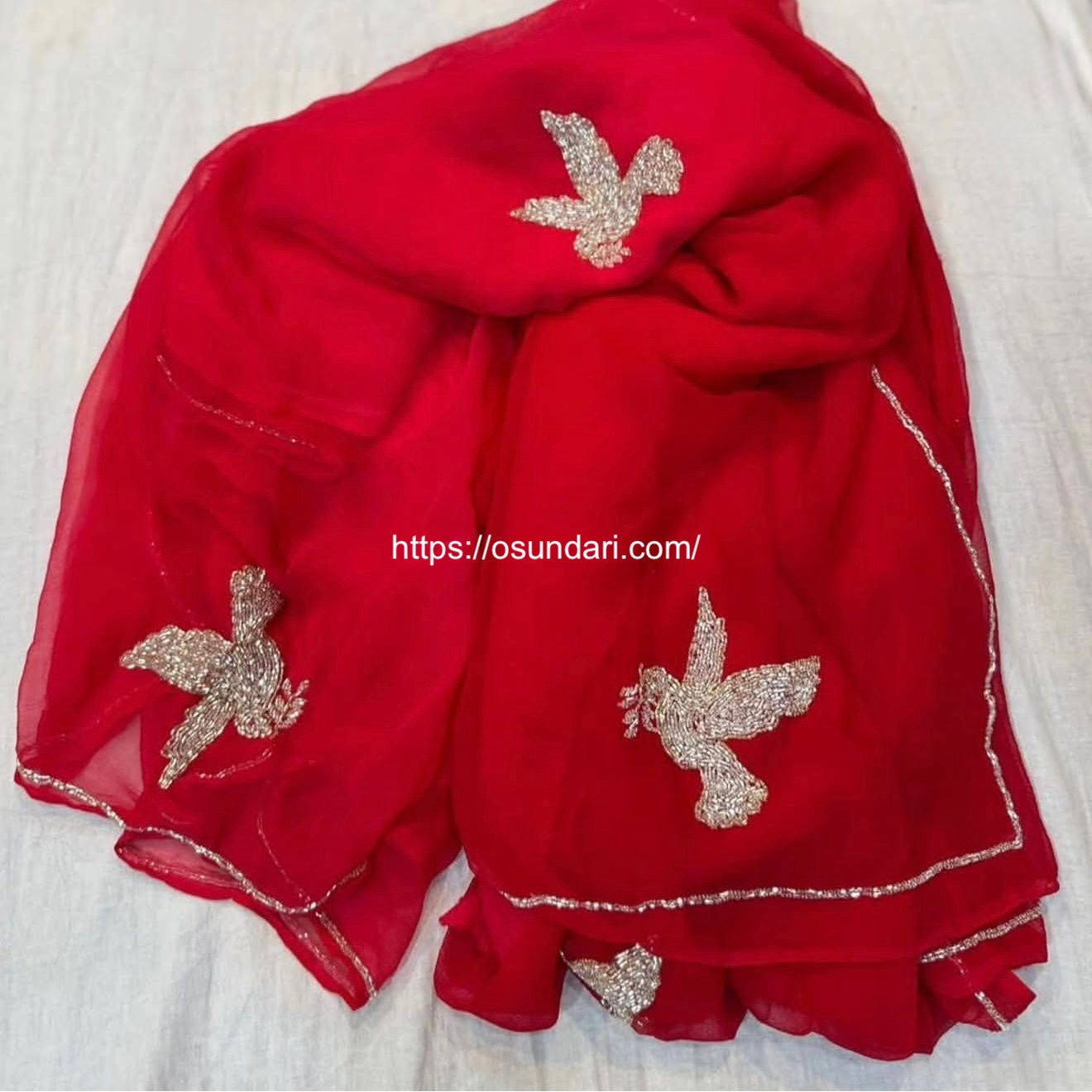 Red Butterfly Embroidered Saree”