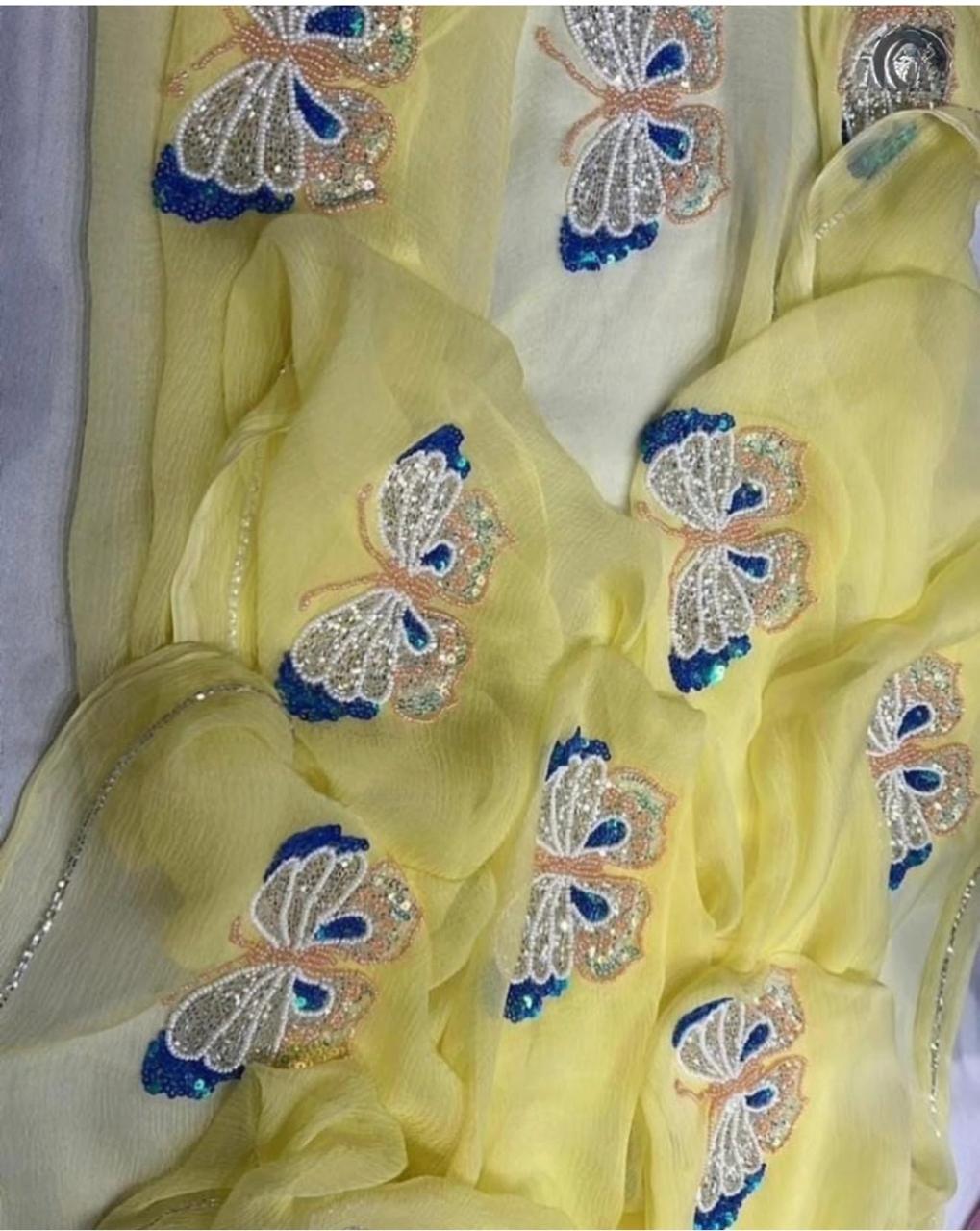 yellow blue Butterfly Saree”